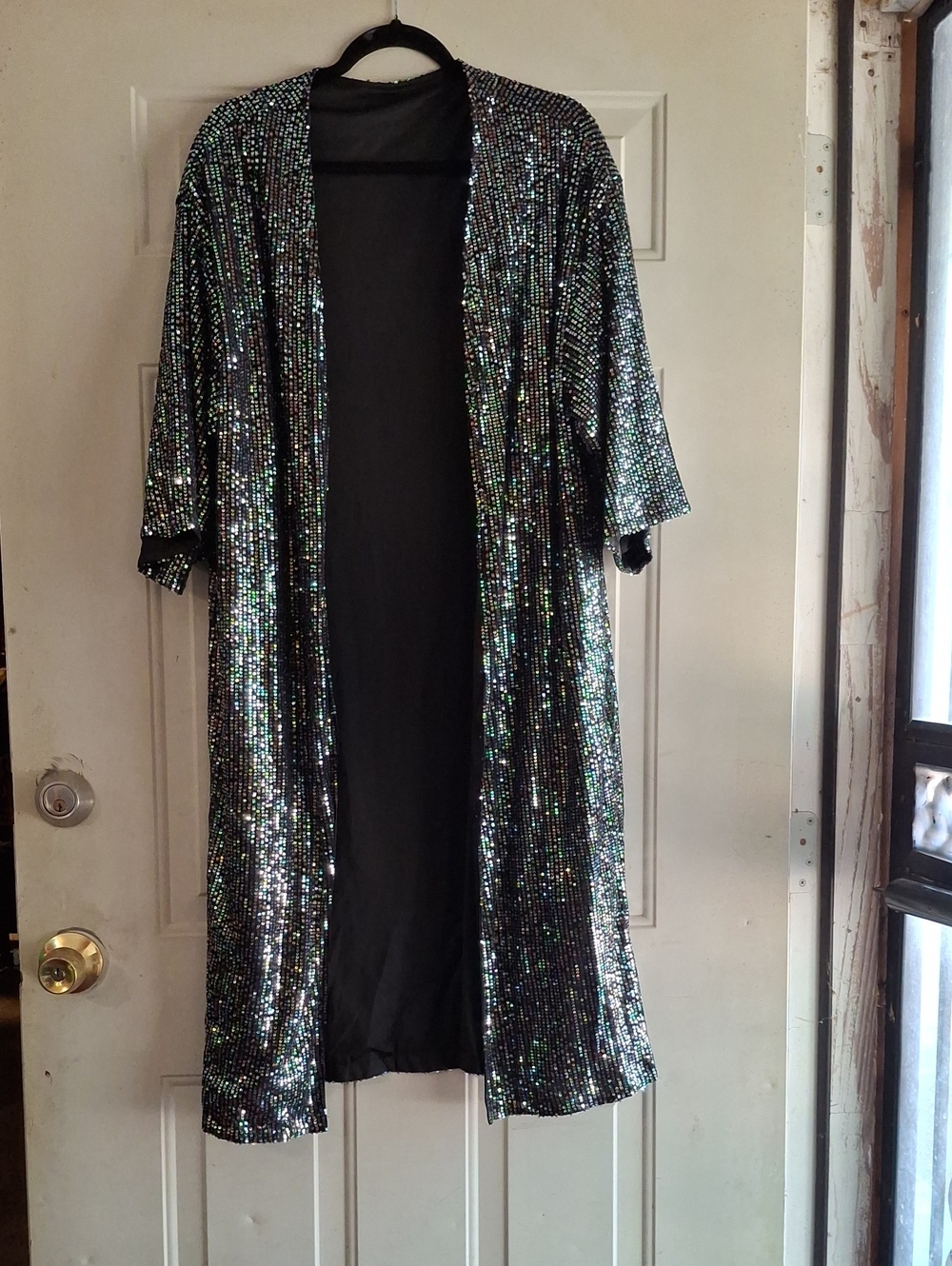 Sequin Open-Front Duster - Iridescent Black